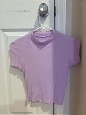 American Eagle Outfitters Lilac Ribbed Short Sleeve Tee